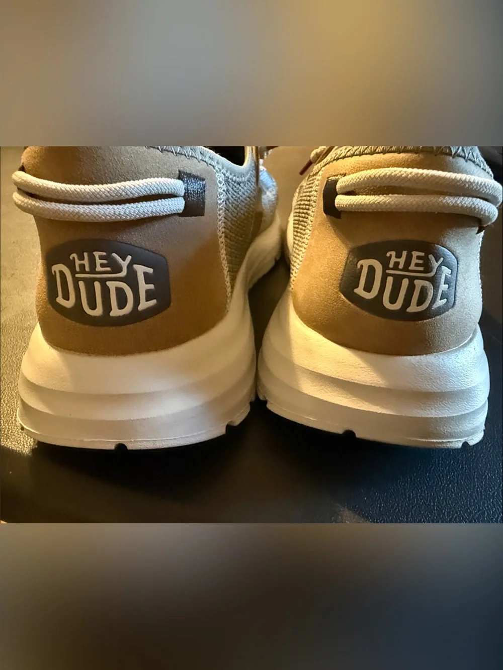 Hey Dude Men's Knit Slip-On Sneaker in Gray with Tan Accents